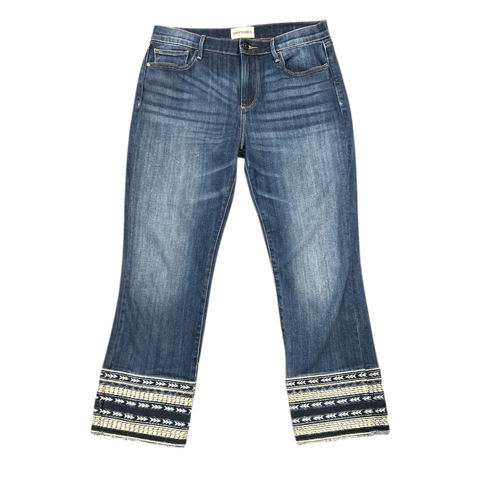 Driftwood Women’s Size 30 Colette Stretch Denim Embroidered Hem Crop Jeans